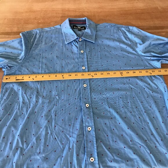 Butter Cloth Shirt Men 2XL Blue Geometric Button Up Short Sleeve Collared 17362 - Picture 6 of 10